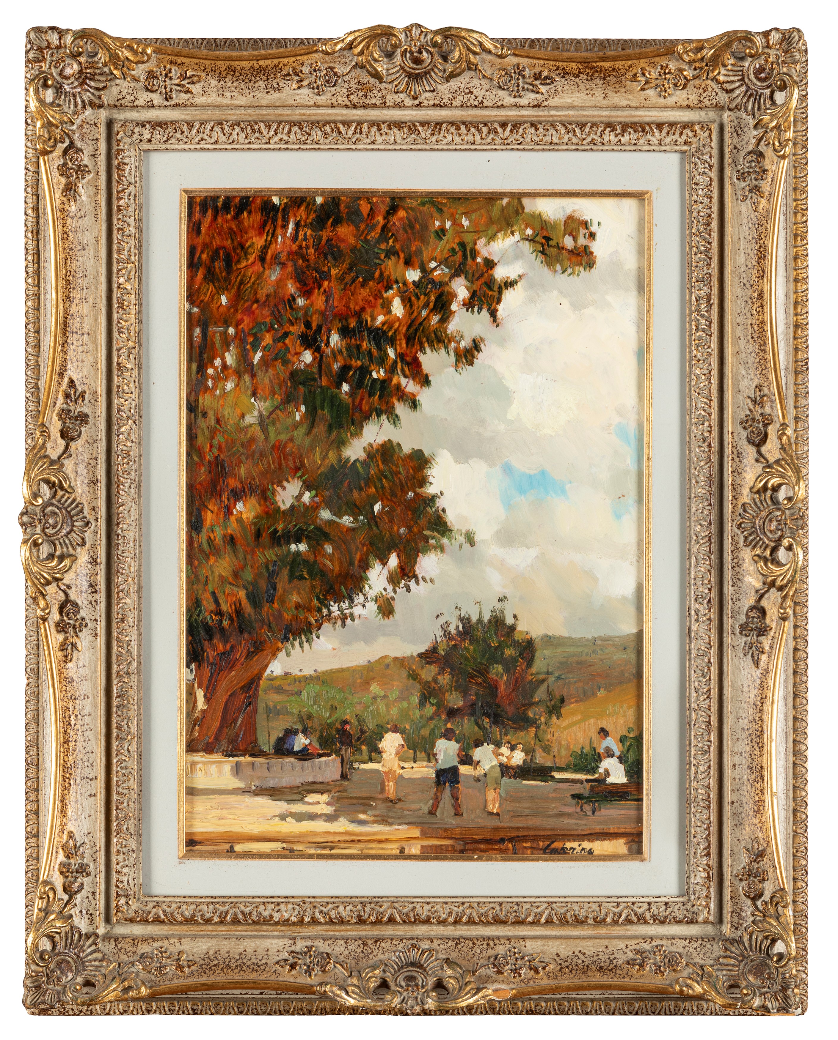Marsilio Caprino - Al parco, olio su compensato