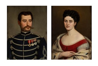 Ritratto del Cavaliere Cesare Regazzoni e Ritratto di Donna Maria Candiotti in Regazzoni, 1869, o...