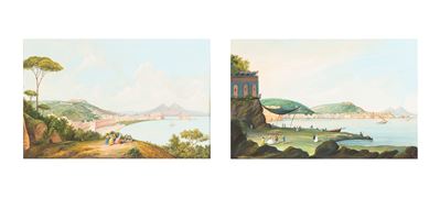 Vedute di Napoli, coppia di gouache su carta