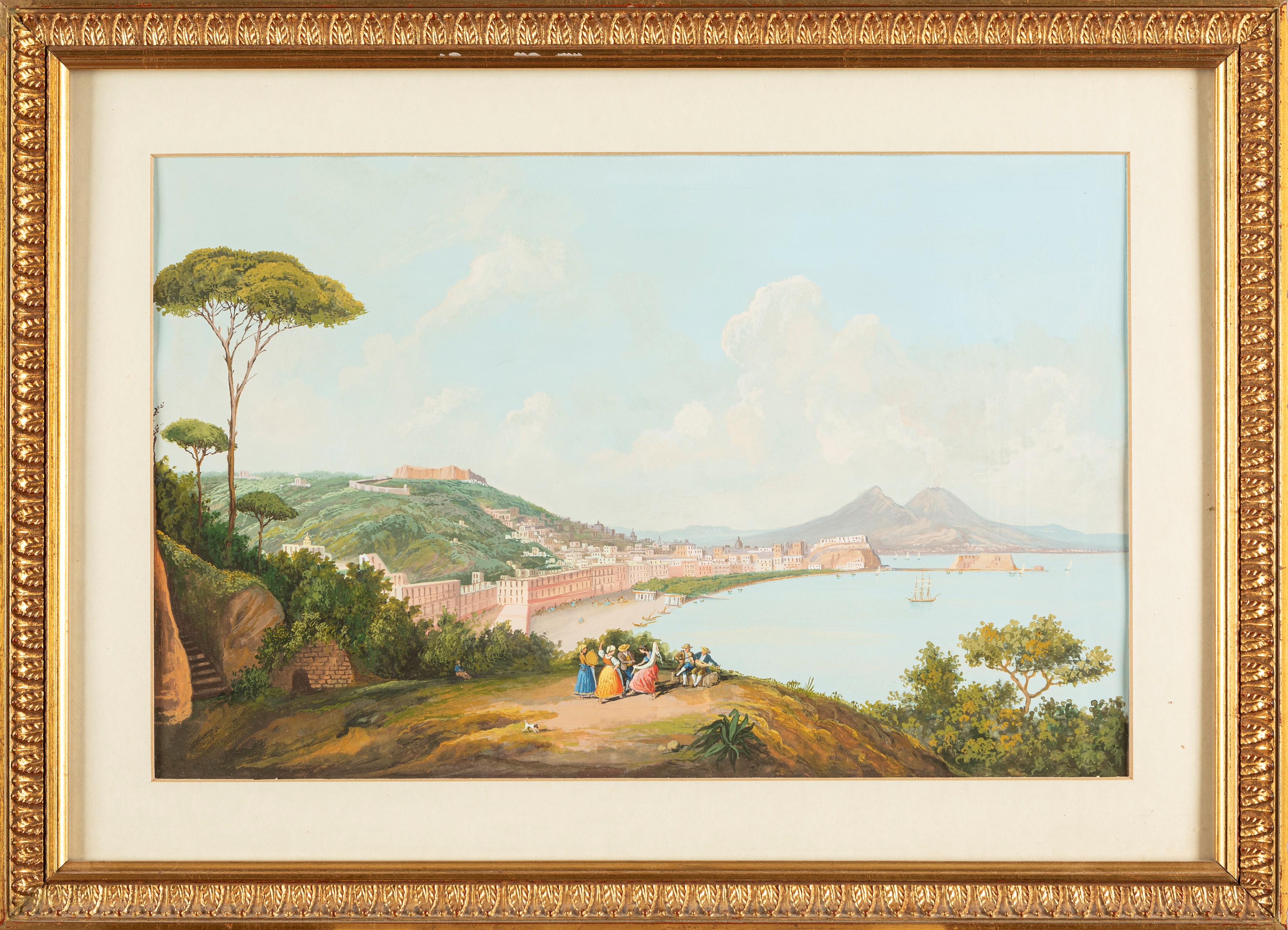 Scuola Napoletana del XIX Secolo - Vedute di Napoli, coppia di gouache su carta