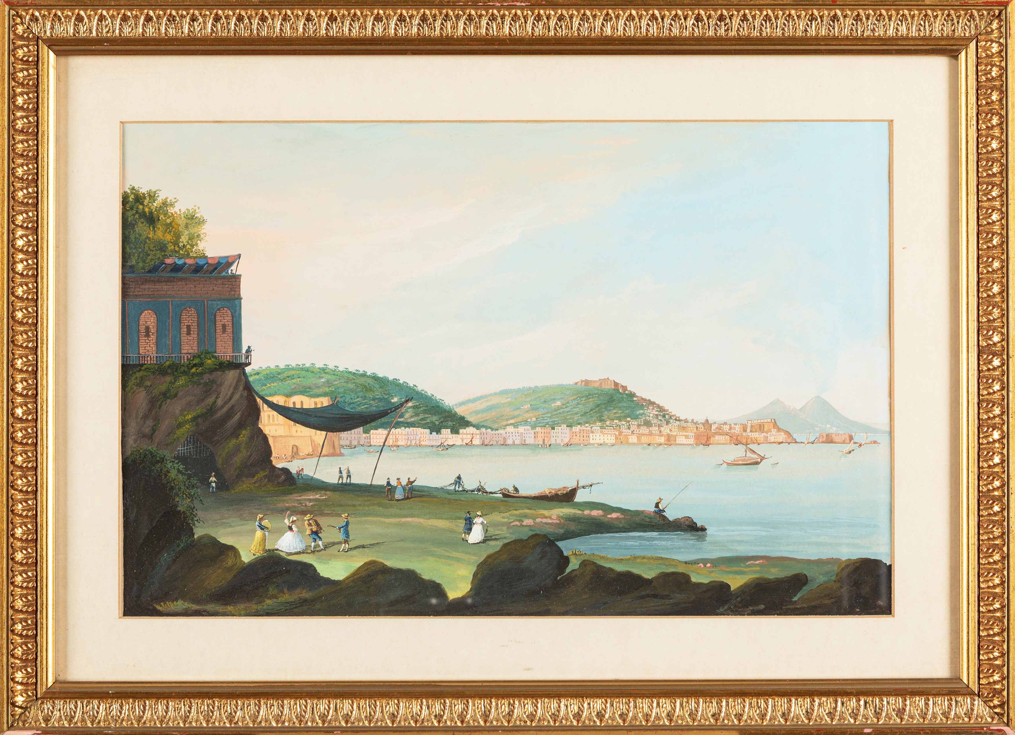 Scuola Napoletana del XIX Secolo - Vedute di Napoli, coppia di gouache su carta