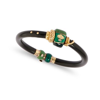 Bracciale in argento dorato e oro giallo 18k con inserti in pietre verdi