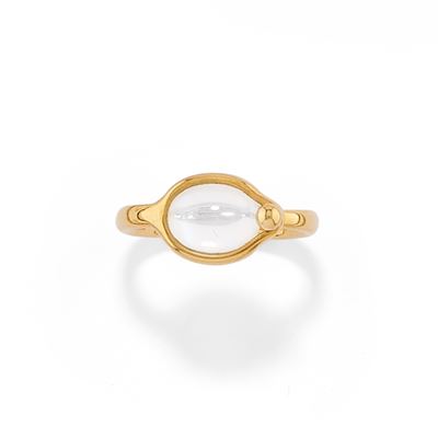 Anello in oro giallo 18k con pietra incolore ovale cabochon