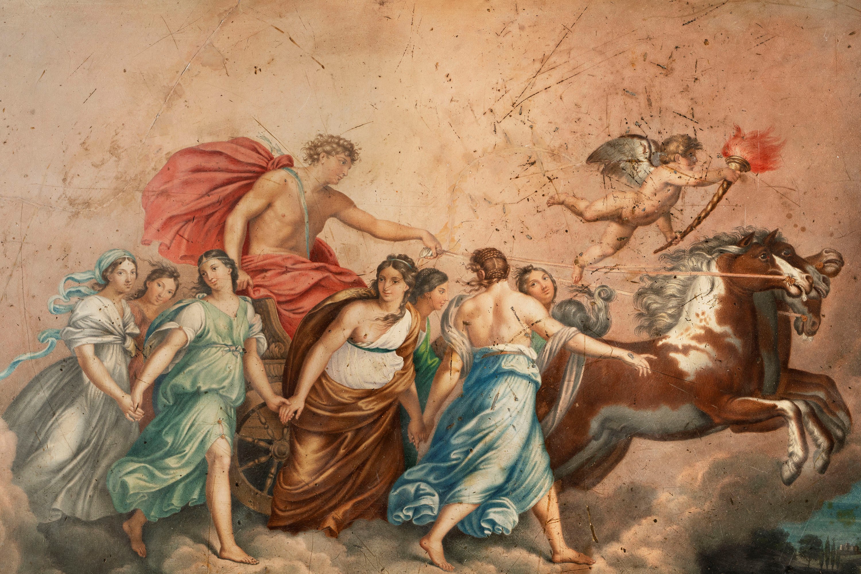 Piano in Scagliola Raffigurante il Carro di Aurora, da Guido Reni, Fine Secolo XVIII