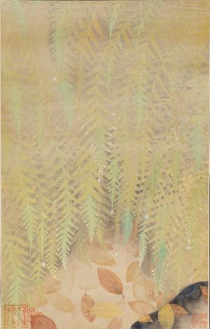 Lot consisting of four oriental paintings on paper depicting autumn landscapes, 20th century