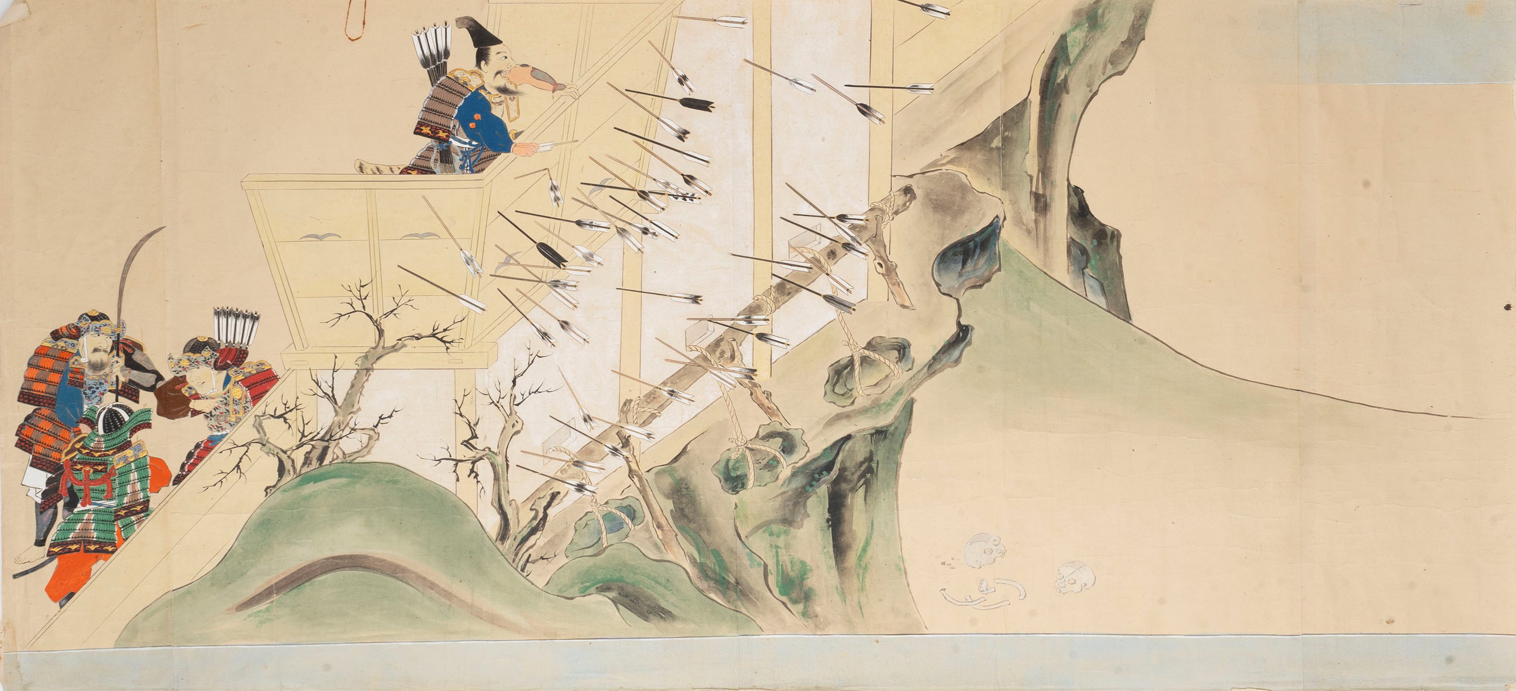 Quattro Dipinti Raffiguranti Samurai e Scene di Interno, Scuola di Tosa, Giappone Secolo XVIII