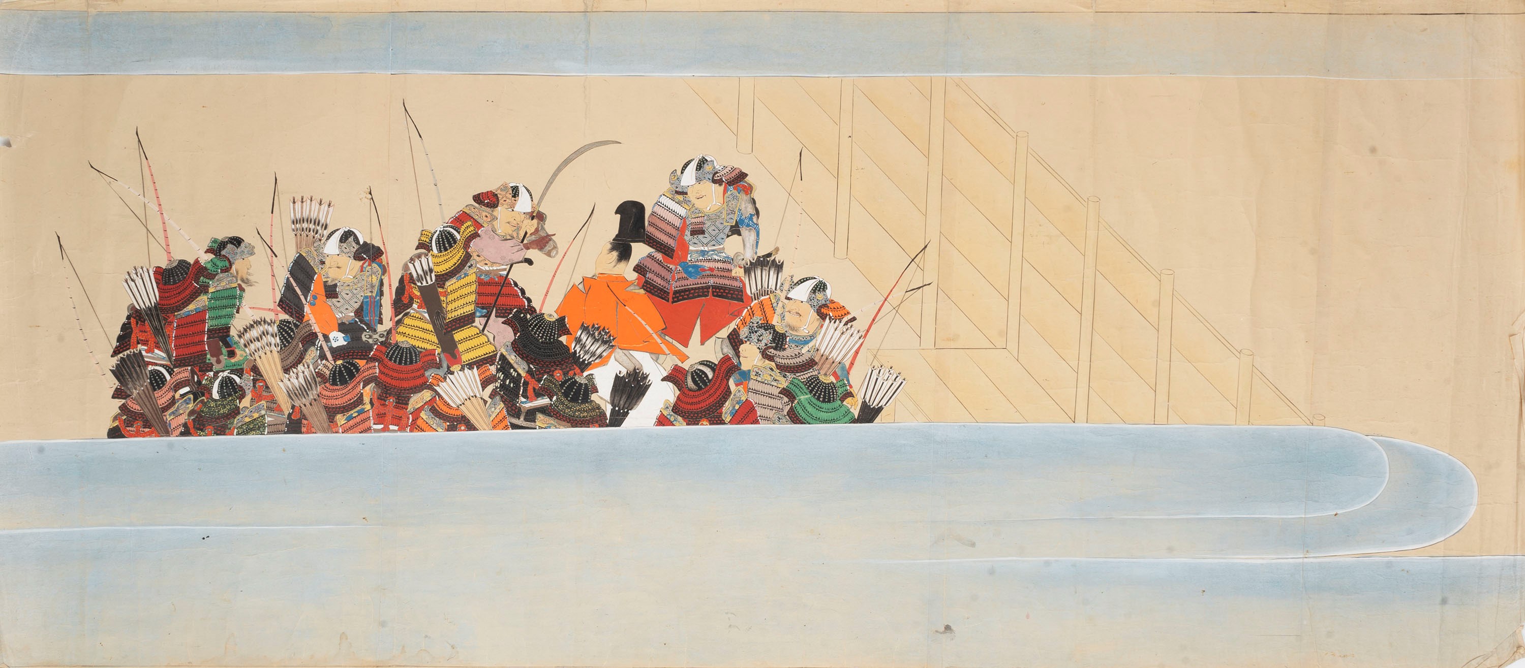 Quattro Dipinti Raffiguranti Samurai e Scene di Interno, Scuola di Tosa, Giappone Secolo XVIII