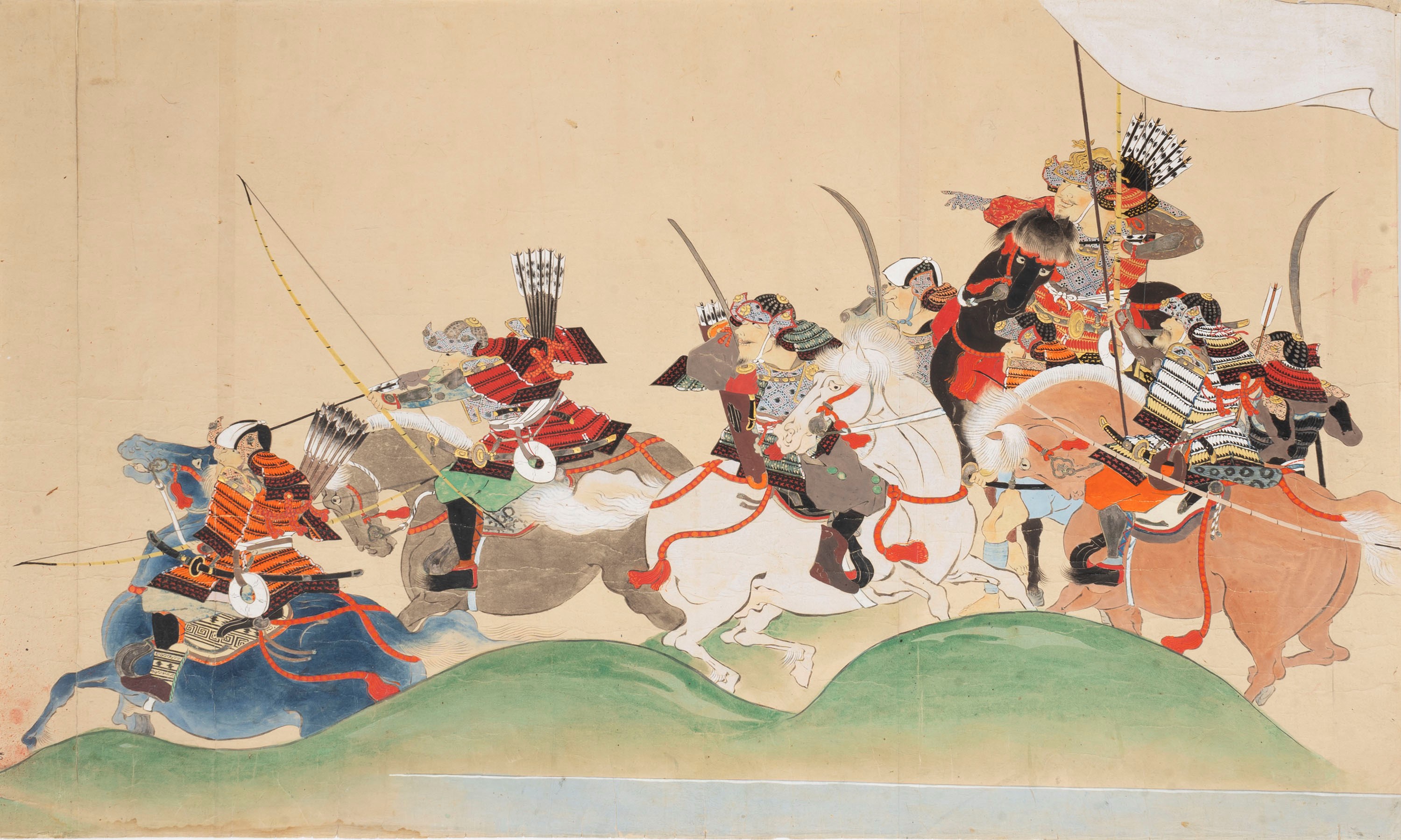 Tre Dipinti Raffiguranti Battaglie di Samurai, Scuola di Tosa, Giappone Secolo XVIII