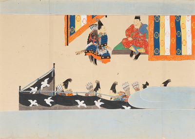 Tre Dipinti Raffiguranti Scene di Samurai, Scuola di Tosa, Giappone Secolo XVIII