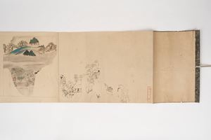 Emakimono on paper with village scenes, Japan, 19th century