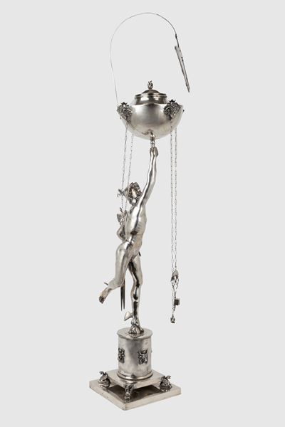 Lucerna Romana in Argento Raffigurante Mercurio, da Giambologna, Secolo XX