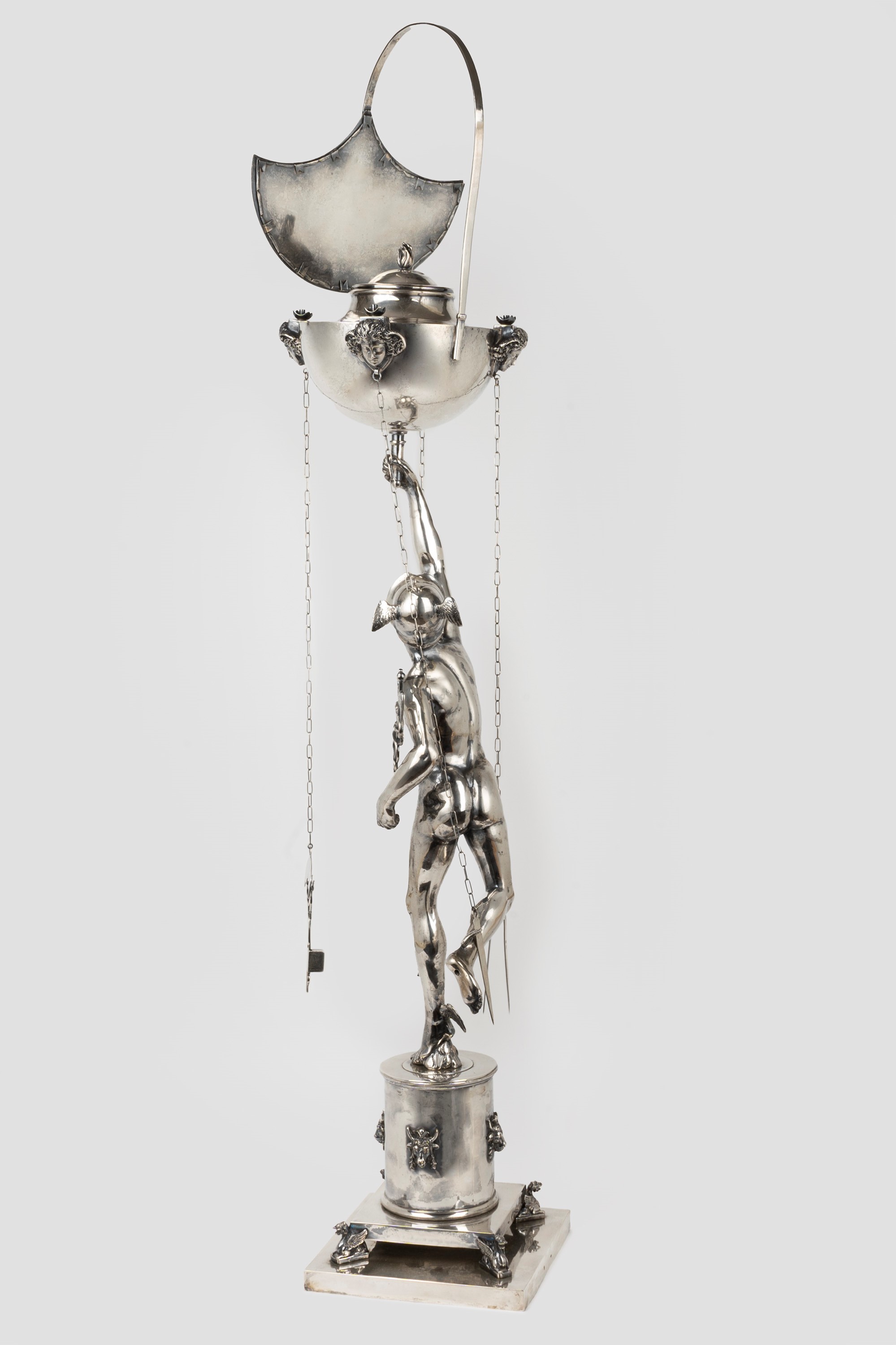 Lucerna Romana in Argento Raffigurante Mercurio, da Giambologna, Secolo XX