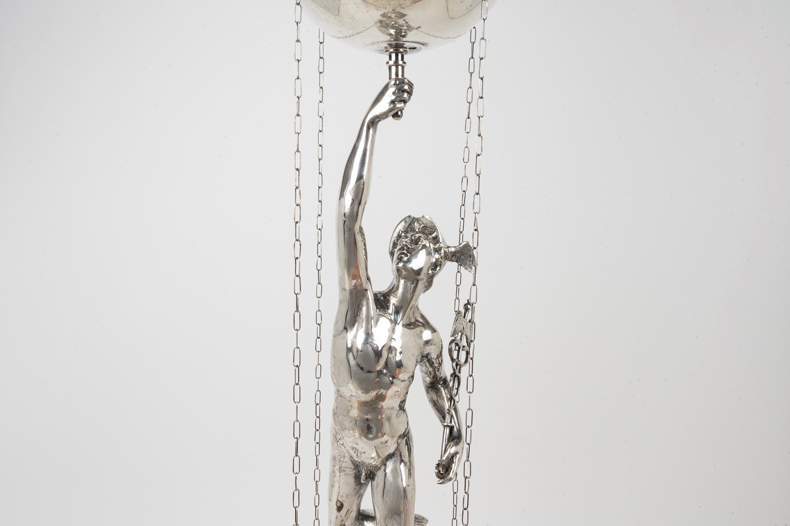 Lucerna Romana in Argento Raffigurante Mercurio, da Giambologna, Secolo XX