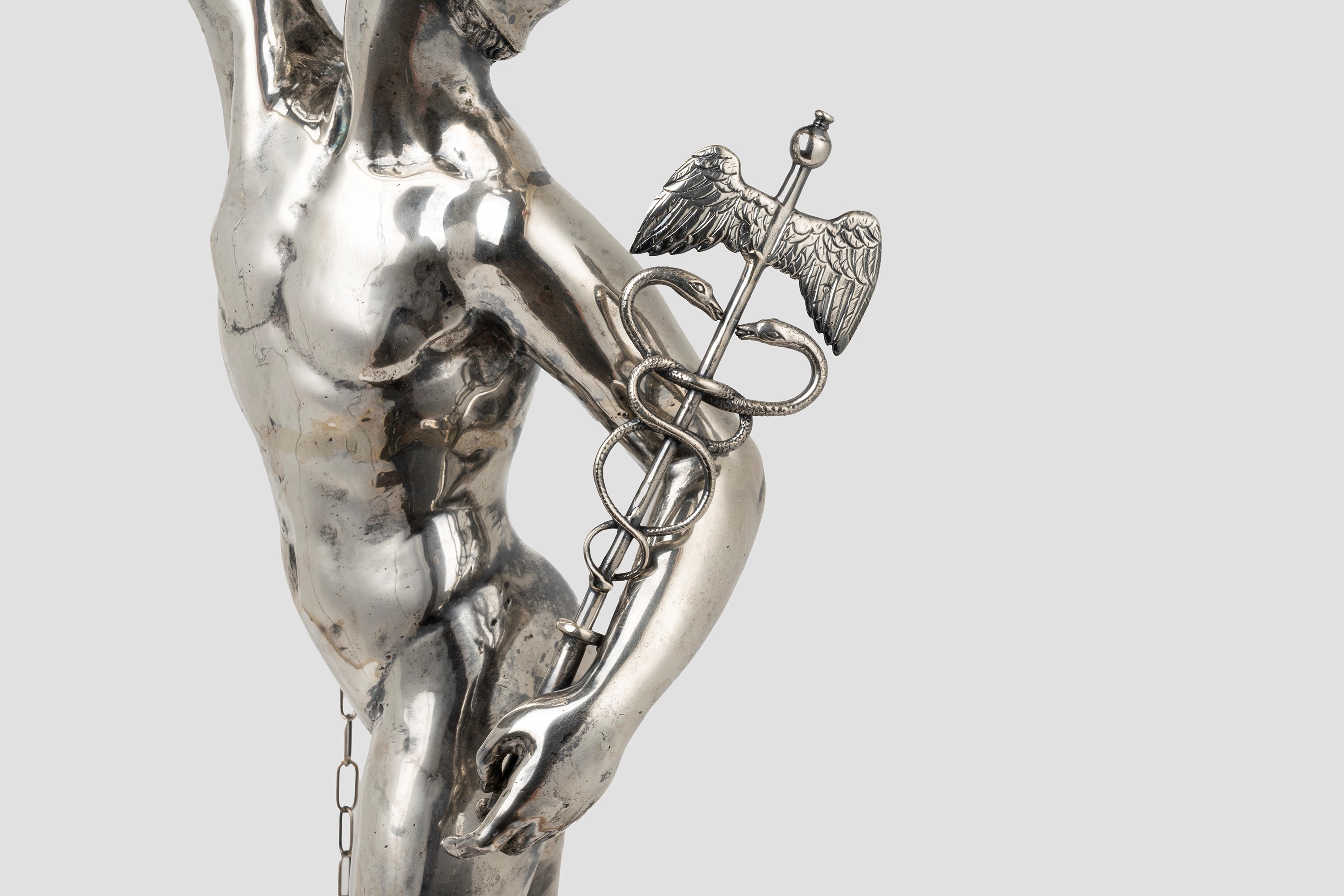 Lucerna Romana in Argento Raffigurante Mercurio, da Giambologna, Secolo XX