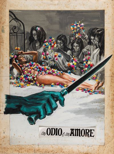 Bozzetto per la locandina del film 'Con odio e con amore', tempera su cartoncino