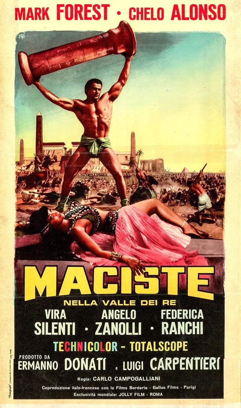 Francesco Fiorenzi - Bozzetto per locandina di 'Maciste nella Valle dei Re', tempera e pellicola ...