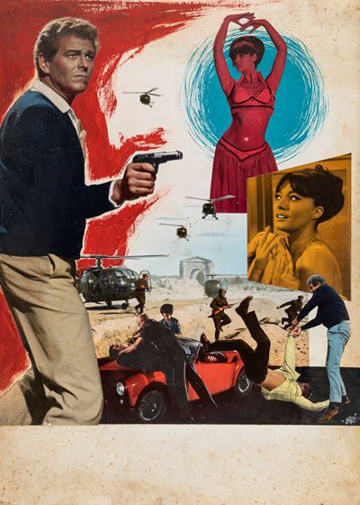 Bozzetto per locandina del film 'Jerry Land cacciatore di spie' - Tempera e pellicola fotografica...