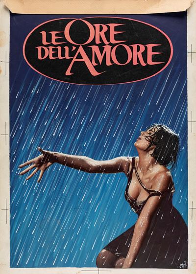 Le ore dell'amore - Bozzetto originale per locandina cinematografica, tempera e pellicola fotogra...