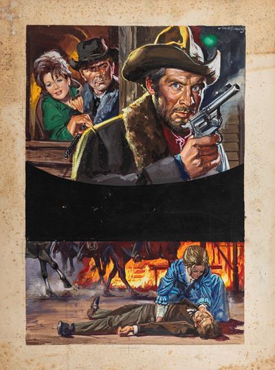 Bozzetto per locandina di film western, tempera su cartone
