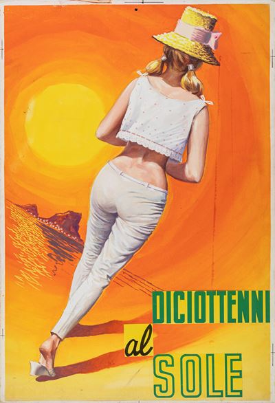 Bozzetto di locandina per 'Diciottenni al sole', tempera su cartone, 1962