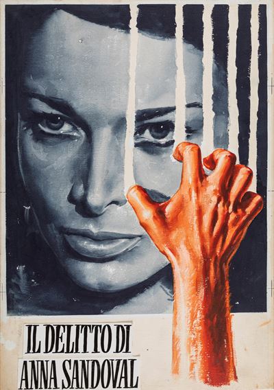 Bozzetto originale per la locandina del film 'Il delitto di Anna Sandoval', tempera su cartone, 1...