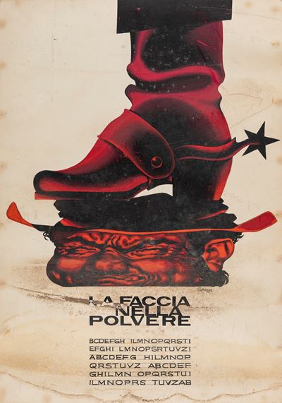 La faccia nella polvere - bozzetto preliminare, tempera su cartone