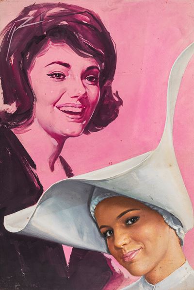 Bozzetto per locandina, Le monachine, tempera su cartone, 1963