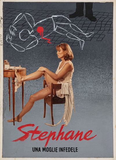 Bozzetti per locandina del film 'Sthepane una moglie infedele', tempera e pellicola fotografica s...