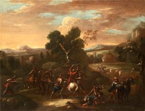 Assalto di briganti in un paesaggio