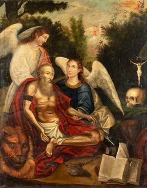 Scuola francese, secolo XVII - Saint Jerome with Angels