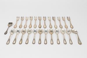  - Lot consisting of thirteen teaspoons and twelve silver forks