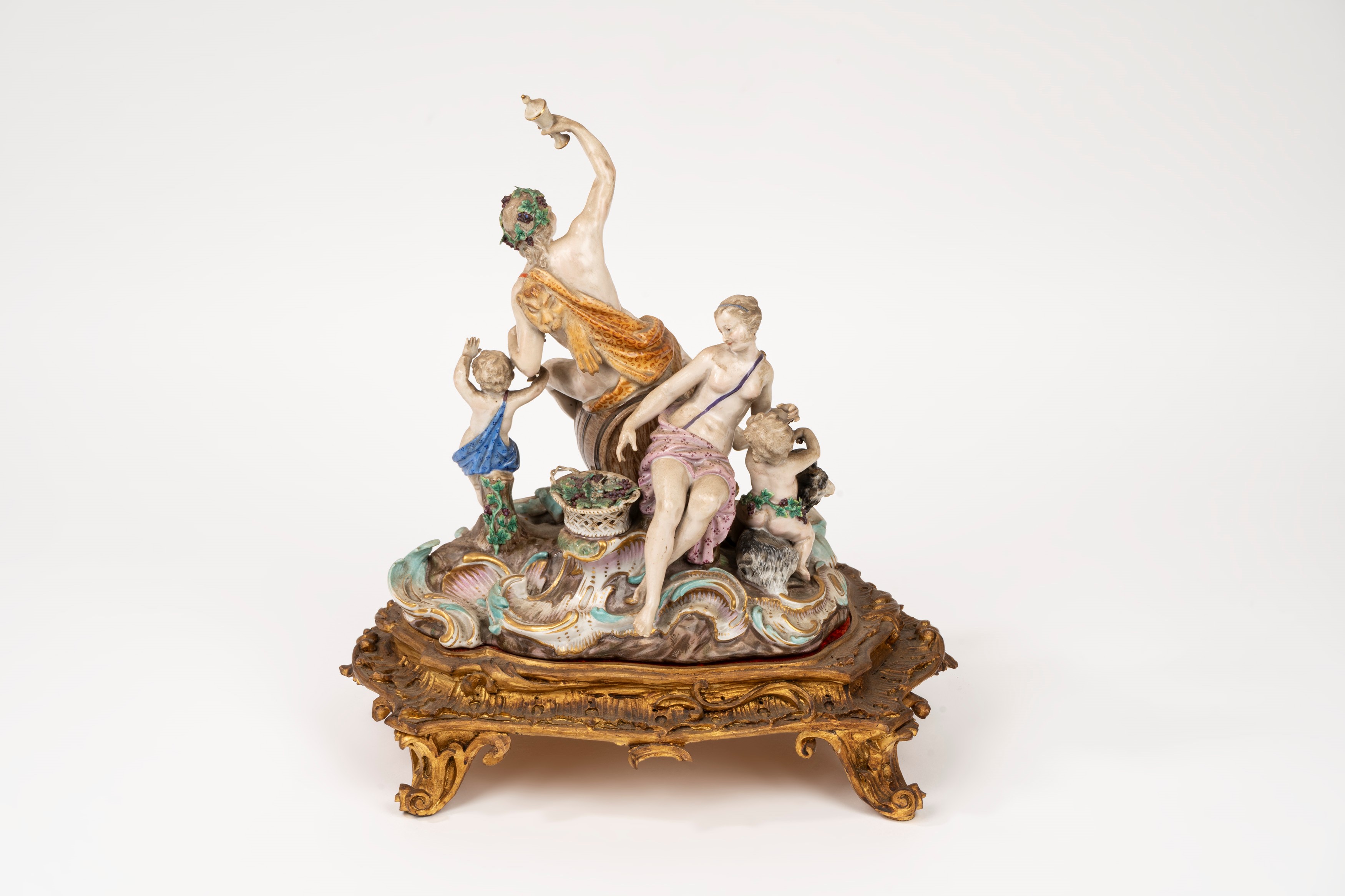 Scultura in Porcellana Policroma di Meissen Raffigurante Bacco e Arianna, Secolo XIX