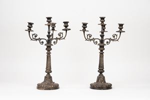  - Two silver candlesticks, Naples, 19th century