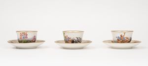  - Three cups and saucers in Capodimonte porcelain, late 19th century - early 20th century