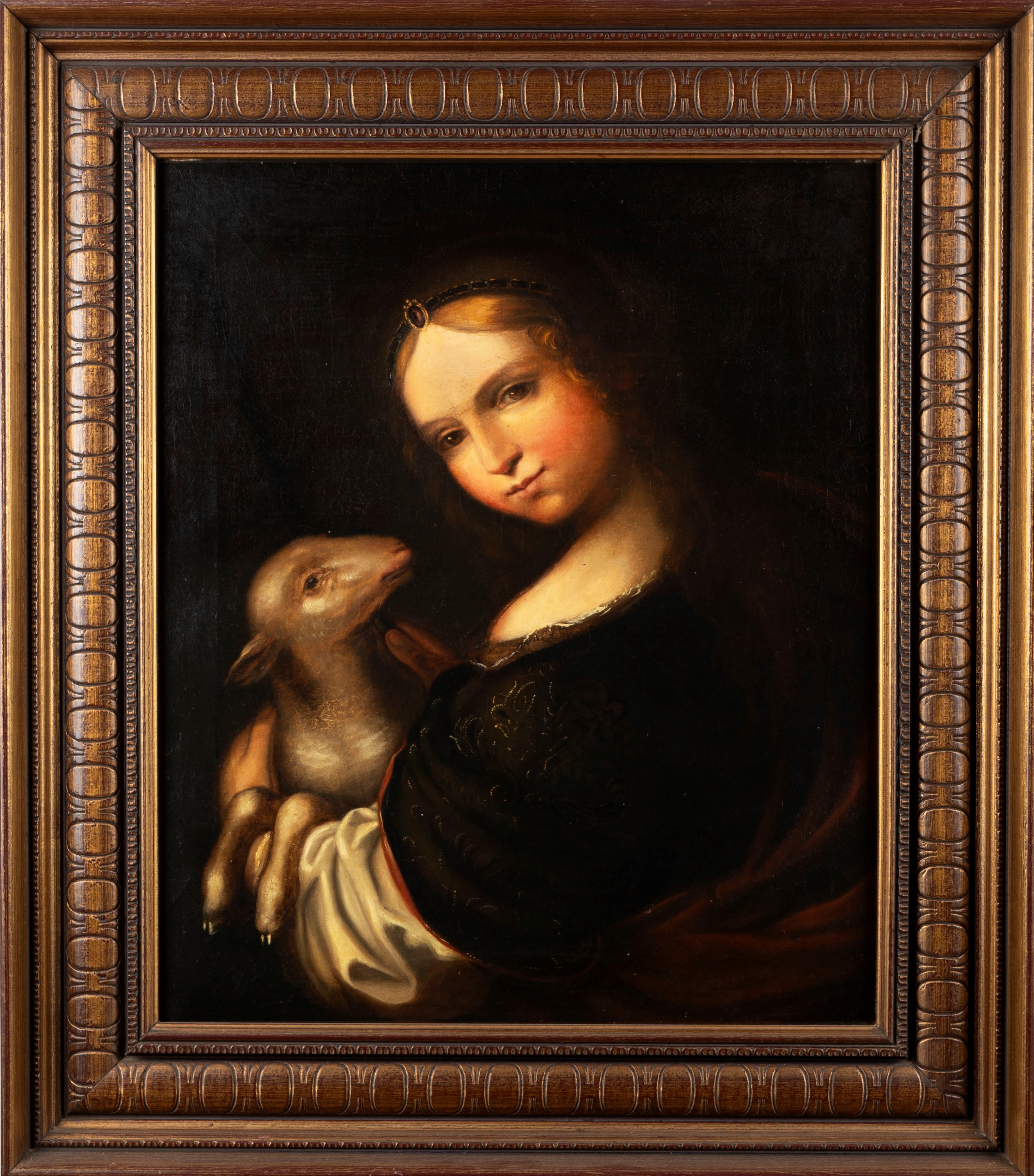 Scuola Italiana, Secolo XVII - Giovinetta con Agnellino