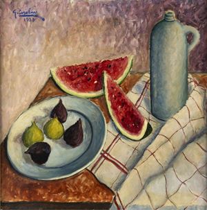 Casalini Guido - Still life with watermelon and figs