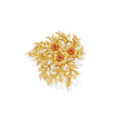 Spilla con rubini, oro giallo 18k