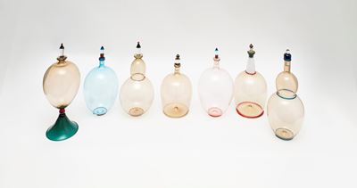 Lotto Composto da Otto Bottiglie in Vetro di Murano, Anni '80 del Novecento