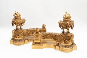 Pair of Napoleon III bronze andirons, 19th century