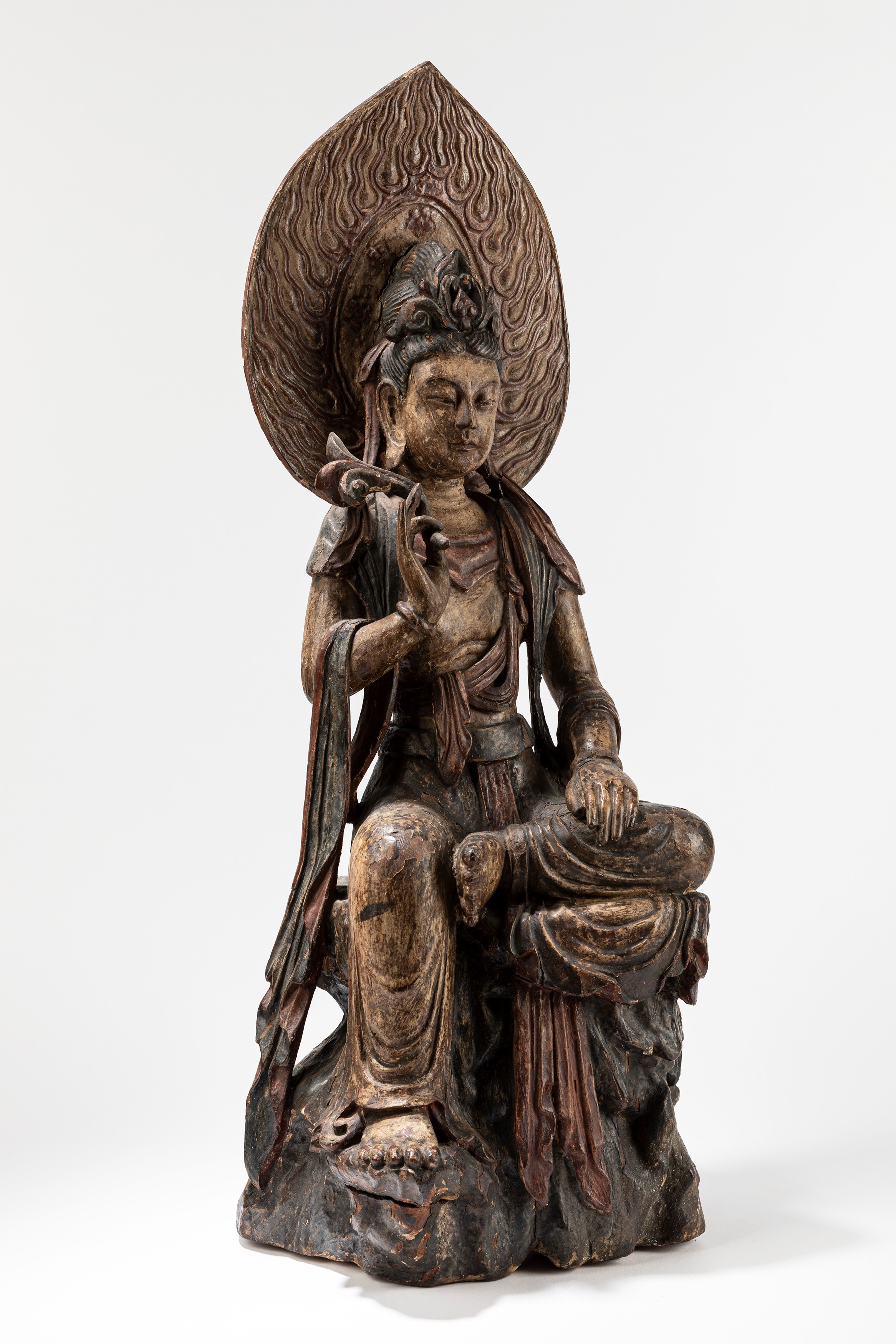 SCULTURA IN LEGNO POLICROMO RAFFIGURANTE GUANYIN