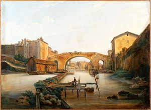 Veduta dell'antico Ponte Cestio con l'Isola Tiberina