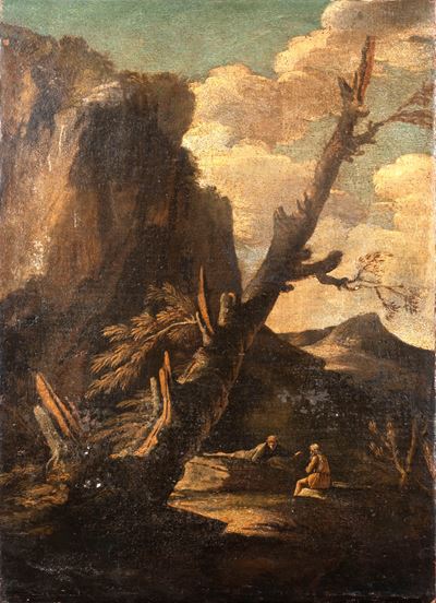 Paesaggio Roccioso con Tronco D'albero ed Eremiti