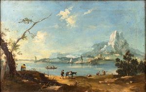 Paesaggio costiero con viandanti