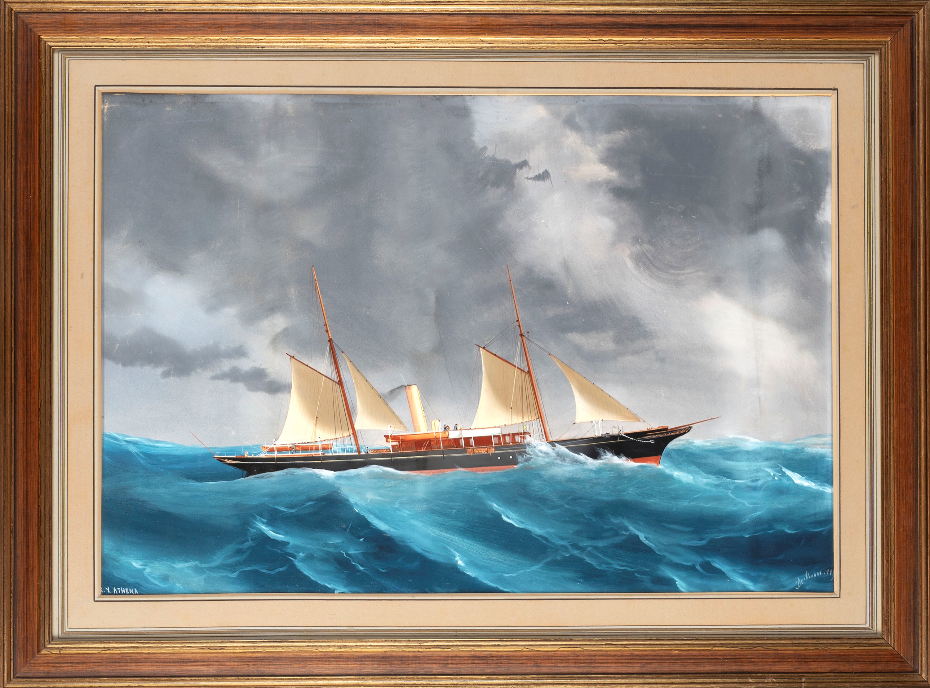 Antonio De Simone - Yacht a Vapore a Due Alberi 's.y.athena' in Navigazione nel Golfo di Napoli