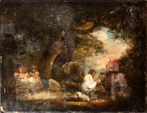 Viandanti in sosta in un paesaggio