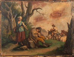 Rural landscape with shepherds at rest