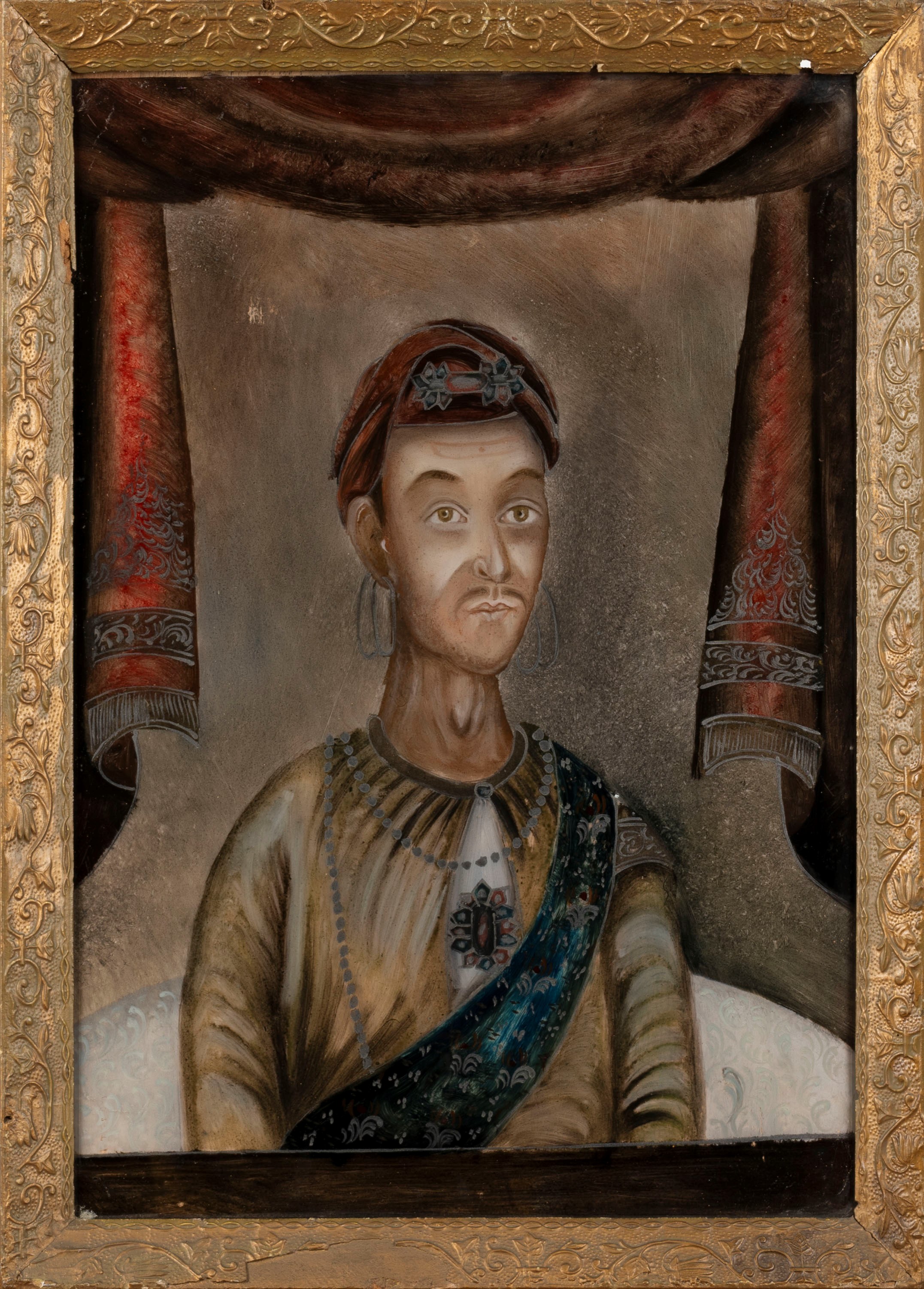 Due Dipinti Persiani Sotto Vetro Raffiguranti Dignitari, Qajar, Secolo XIX