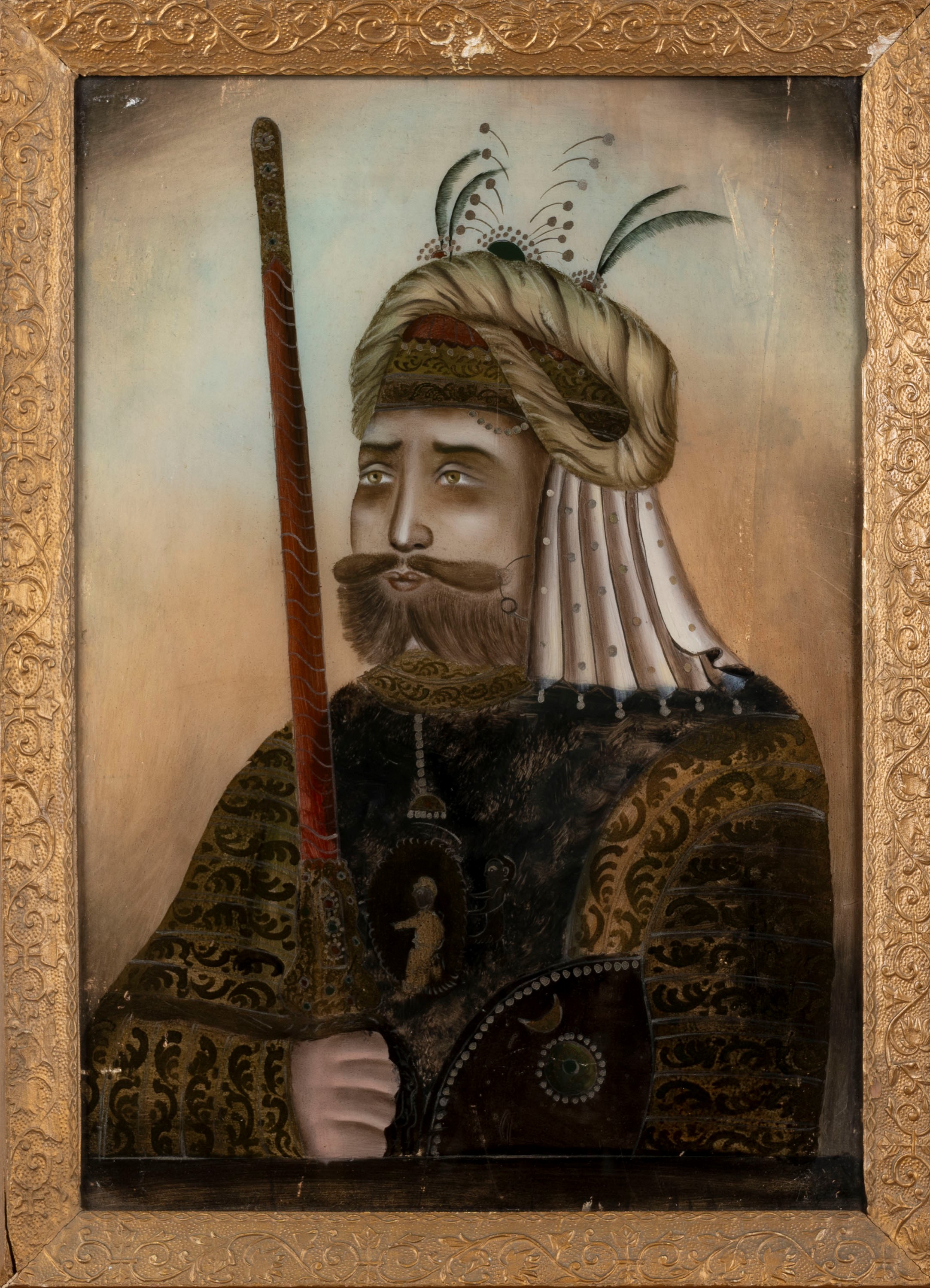 Due Dipinti Persiani Sotto Vetro Raffiguranti Dignitari, Qajar, Secolo XIX