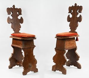  - Pair of carved wooden stools, 17th century