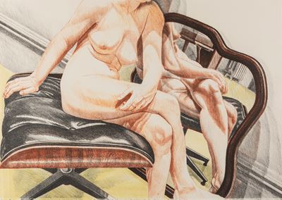 Nude on Eames Stool with Mirror, litografia a colori, es. 109/125, 1977